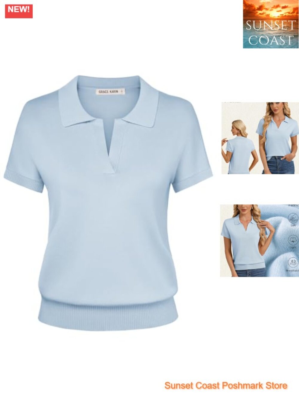 Women Short Sleeve Polo Sweater – Knit Business Casual Top